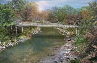 Artist’s rendering of Peachtree Creek and PCG bridge.